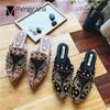 Fox Pattern Bling Babouche Mujer Mules Slides Summer Crystal Metal Toe Slippers Woman Studs Bling Sandalias Ladies Flip Flops