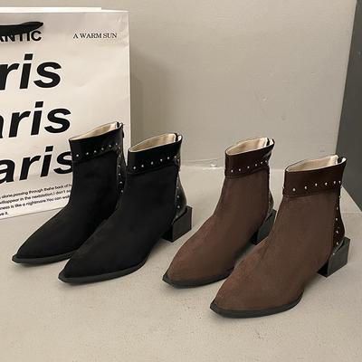 Женские модные ботильоны на массивном каблуке, мягкие эластичные удобные ботильоны до щиколотки, амортизирующие, противоскользящие, повседневные спортивные ботинки-мартин с заклепками