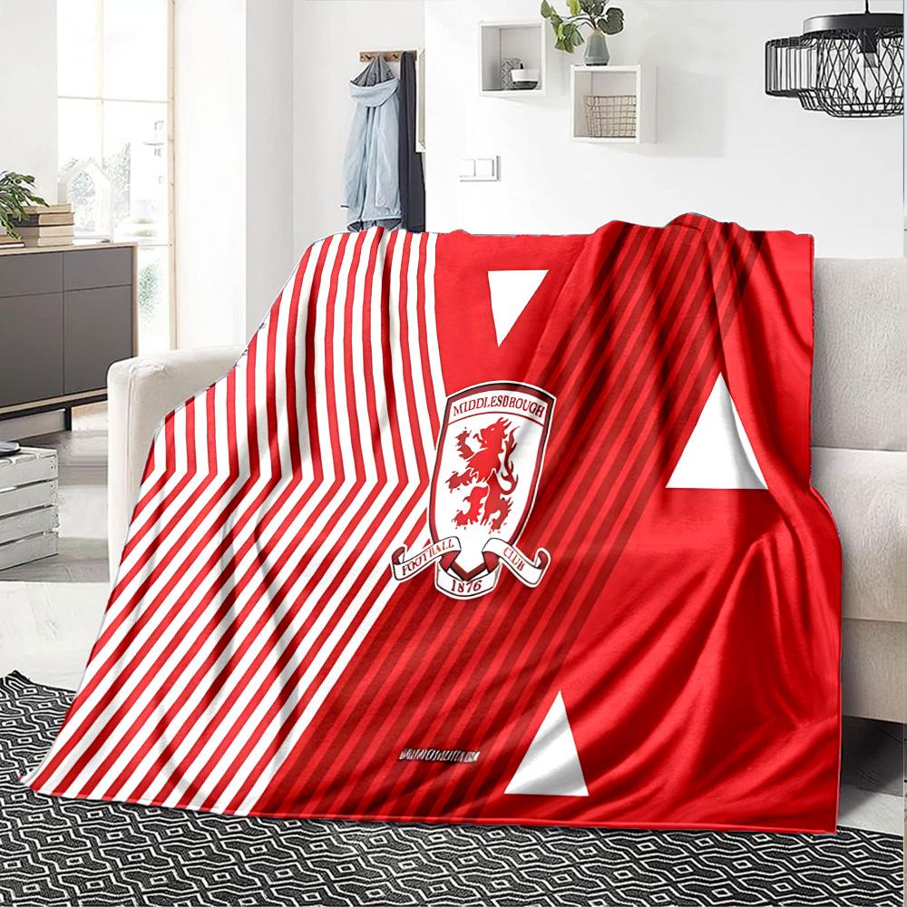 Middlesbrough Football Club Crest Flannel Blanket, Soft Polyester, Modern Design, All-Season for Camping, Travel, Gifts for holidays or birthdays