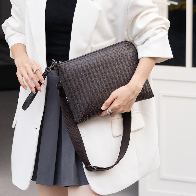 Cross Border Trend Новая мужская многослойная овчинная плетеная сумка ручной работы с диагональным крестом Мужская плетеная сумка двойного назначения