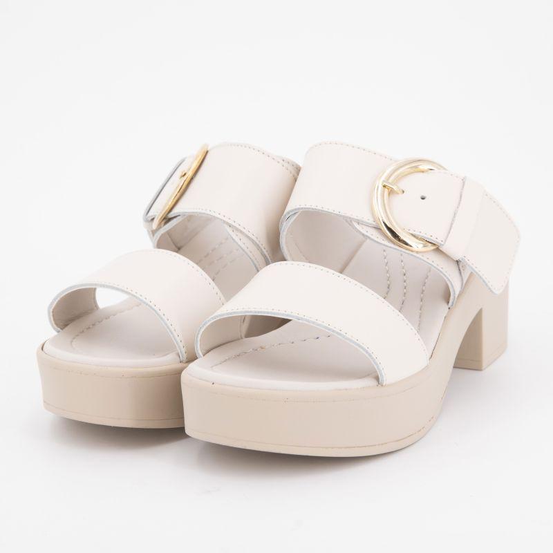 Белые кожаные босоножки на каблуке tessa с золотой пряжкой Женские SCHOLL