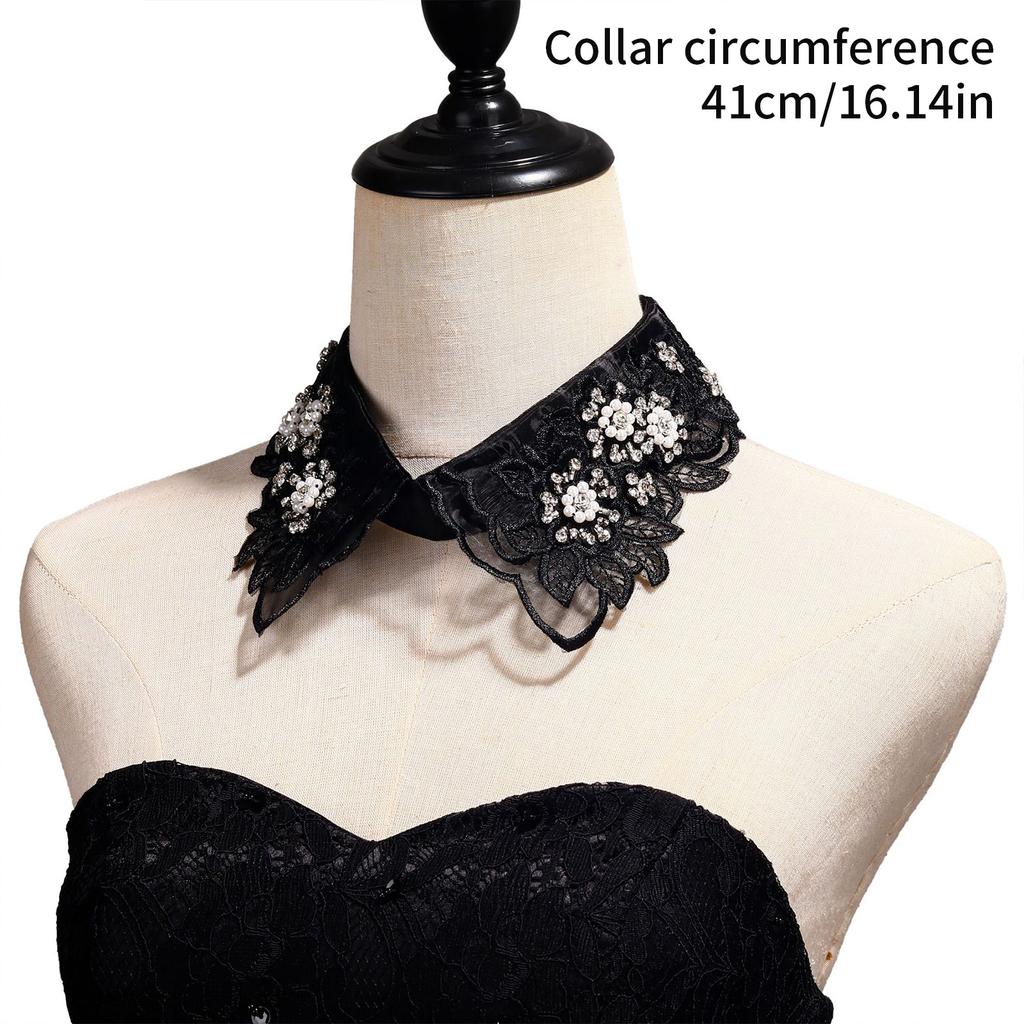 Lace Detachable Collar for Women Embroidery Floral Beaded Lapel Ruffled Stand False Collar Decorative Dress Accessories