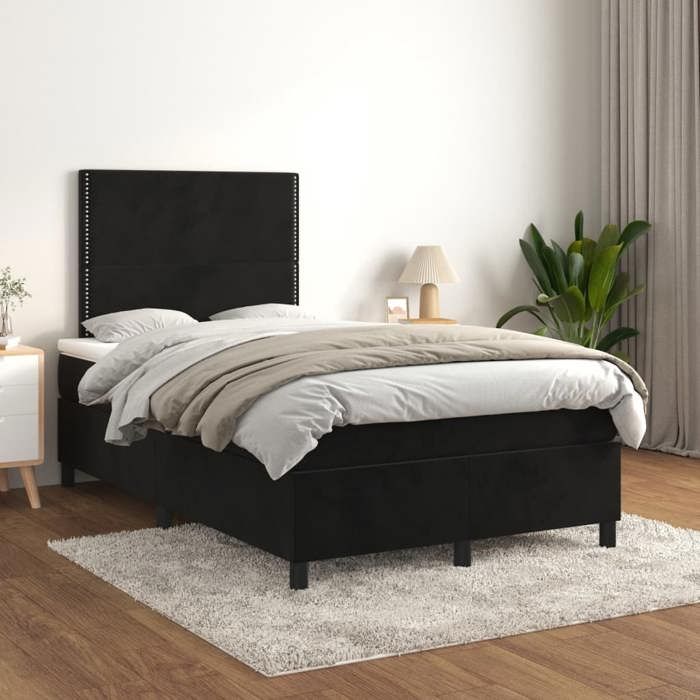 Maison Exclusive - Sommier à lattes de lit avec matelas Noir 120x200 cm Velours