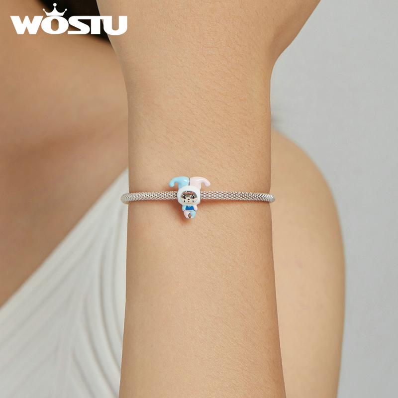WOSTU Lively Fun Clown Blue Pink Costume 925 Sterling Silver Beads Fit Bracelet Bangle Fine Jewelry