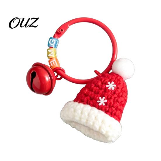 Mini Sock Ornament Yarn Crochet Christmas Keychain with Bell, Handmade Tree Hat Glove Wreath Cute Stocking Stuffer Key Ring Pendant, Holiday Bag Charm