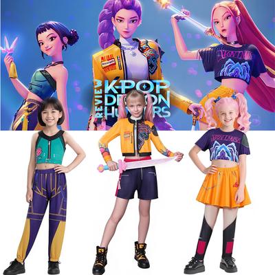 KPOP Охотники на демонов Мира Руми Зои Косплей Костюм Хэллоуин Сцена 3D Принт Узор Одежда для ролевых игр