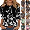 Women's Fashion Casual Three-quarter Sleeve Floral Print Round Neck Top