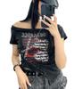 WEGO Figments ROCK ROLL Short Summer Korean Size Black & Off-the-Shoulder T-Shirt, Sleeve, Top, Streetwear, Women's, F,