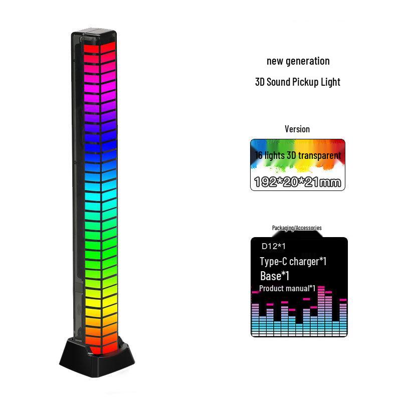 3D RGB Sound-Activated Rhythm Light: Double-Sided, Bluetooth-Controlled Strip for Desktop, Car, or Room Atmosphere.