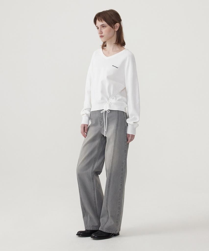 COVERNAT WOMAN Shirred V-Neck Knit Ivory