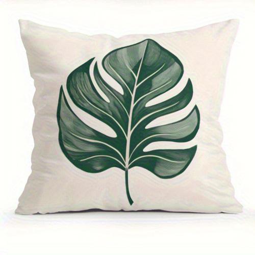 Sunset & Leaf Pattern Double-Sided Printed Pillow Cover Short Plush Suitable Living Rooms Bedrooms Sofas Throw Cushion Cover