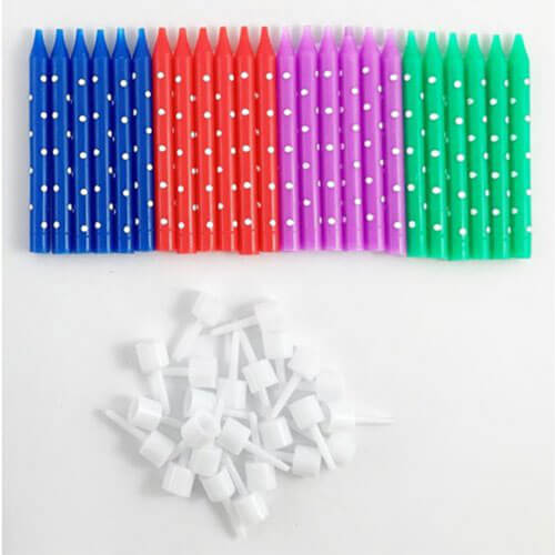 Свечи для торта Alpen с подставками (24 шт.) (Полкадот)