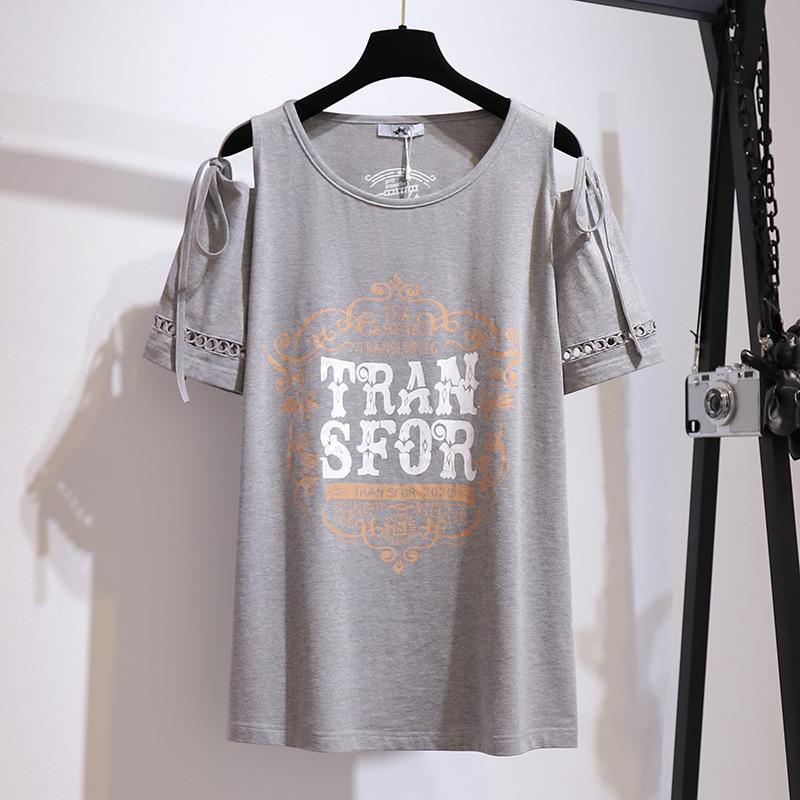 Fat Girl Shirt Women T Shirt 2XL~6XL Blouse Round Neck Loose Printed T-shirt Large Size