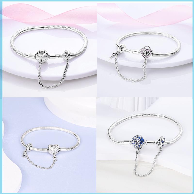 S925 Серебряный для женщин браслет подходит Подвески кулон персиковое сердце Звездная луна браслеты из змеиной кости DIY модные роскошные ювелирные изделия сделать