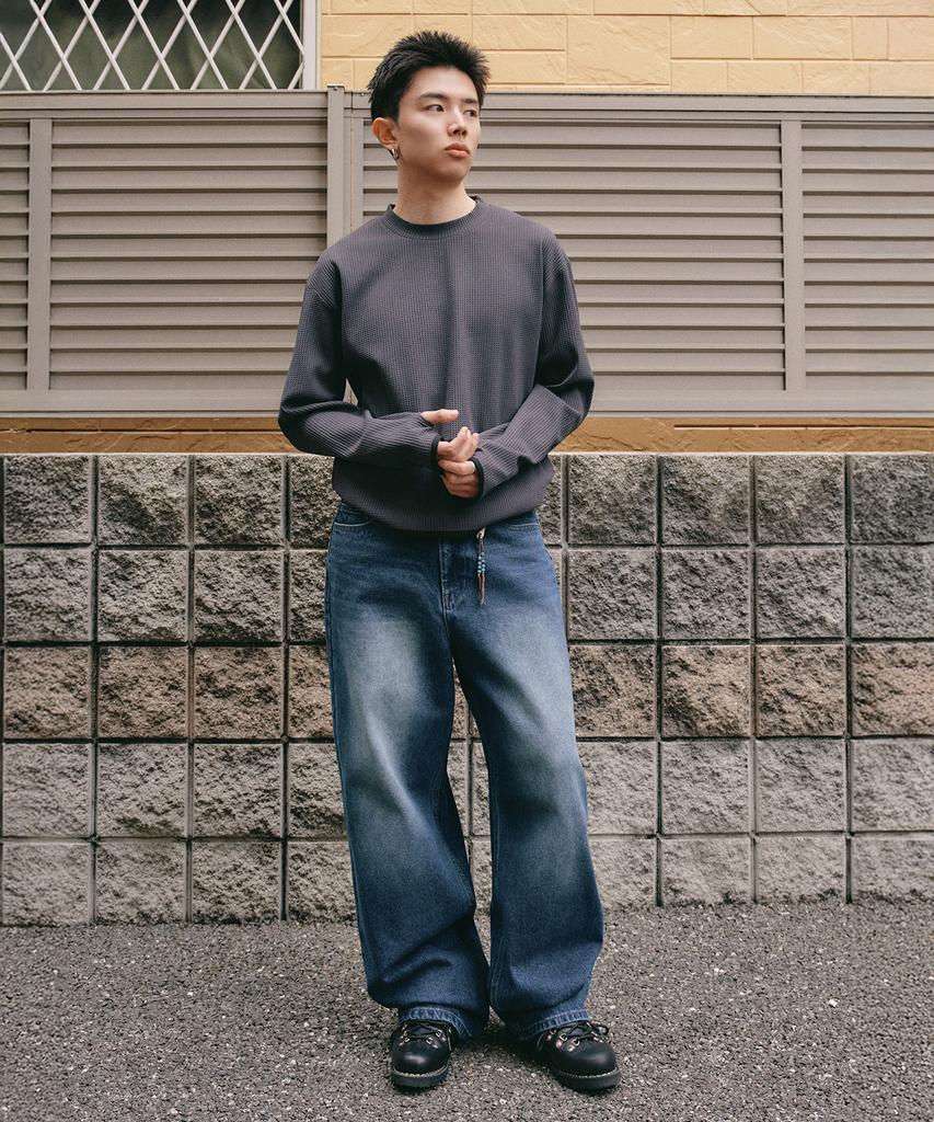XERO Cinch Back Washed Over Curved Denim Pants [Blue]
