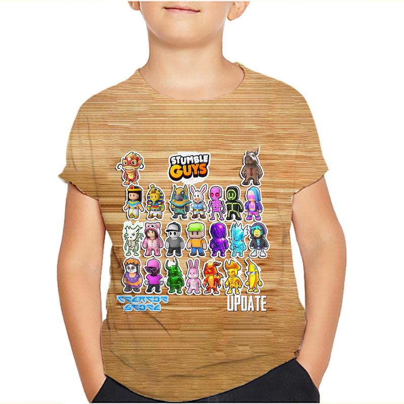 Футболки для детей Stumble Guys Stumble Game Cartoon 3D Print с коротким рукавом для мальчиков/девочек с круглым вырезом, модные футболки для мальчиков, футболки, топы, одежда