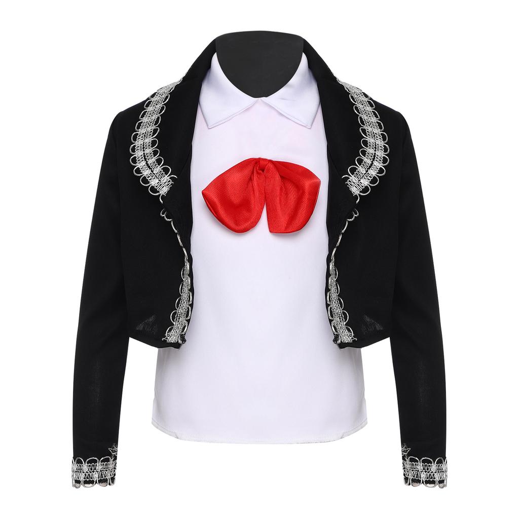 Детский традиционный костюм мариачи, набор из 5 предметов, включая жилет, брюки, куртку, пояс и шляпу для Хэллоуина, мексиканского косплея, выступления