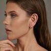 Silver classic hoop earrings with crystals and clasps, size M