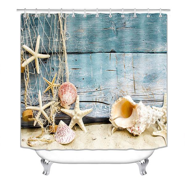 3D Beach Scenery Bathroom Bathing Waterproof Shower Curtain Home Entrance Doormat Bathtub 4Pcs Set Toilet Seat Cover Rugs Bath Non-Slip Floor Mat