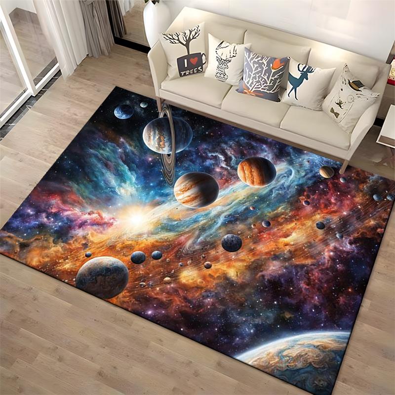 "Colorful Galaxy Planets Space Design Carpet for Living Room Decor" Suitable for use as an anti-slip for living room bedroom sofas