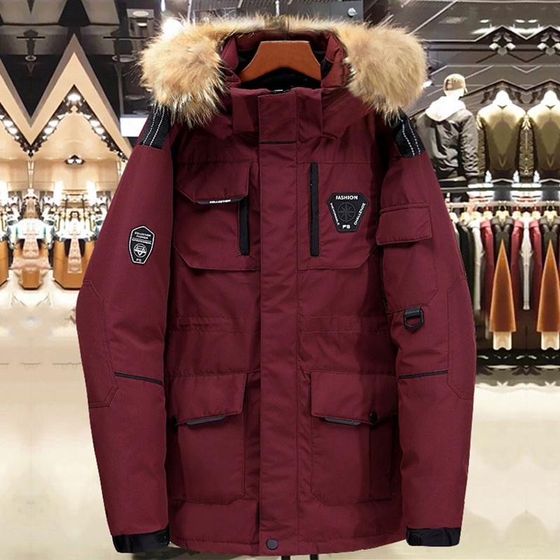 Winter Jacket Men Parkas Thicken Warm Coat Mens Fur Hooded Jacket Solid Color Parka Coat Male Outwear