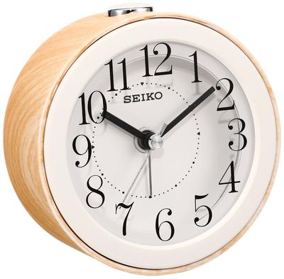 Часы-будильник аналоговые светло-коричневые под дерево KR504B SEIKO