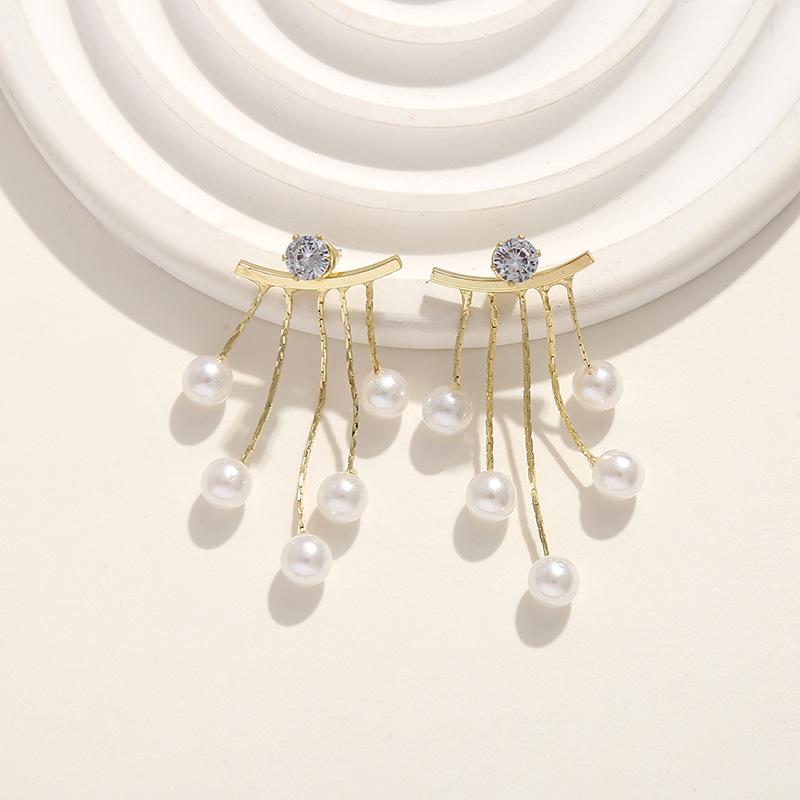 925 Silver Needle Korean Fashion Pearl Tassel Earrings For Women Jewelry Trending New Luxury Women's Zircon Pearl Earrings