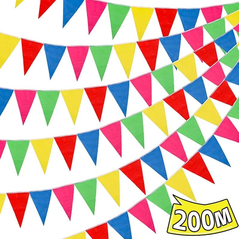 200/100/50M Цветные Треугольные Флажки Гирлянда Баннеры для Вечеринки Флажок для Улицы Дома Сада Свадьбы Магазина Праздничный Декор