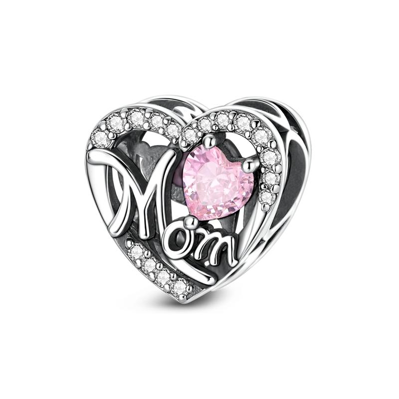 925 Silver Charm Bead Mother's Day Love Heart Family Charms Beads Pendants Fit Bracelet Women Jewelry Gifts