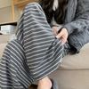 Черные брюки из клейкого риса в полоску для женщин на весну и осень, новый стиль, драпированные мягкие брюки в пол из клейкого риса, свободные ленивые широкие брюки