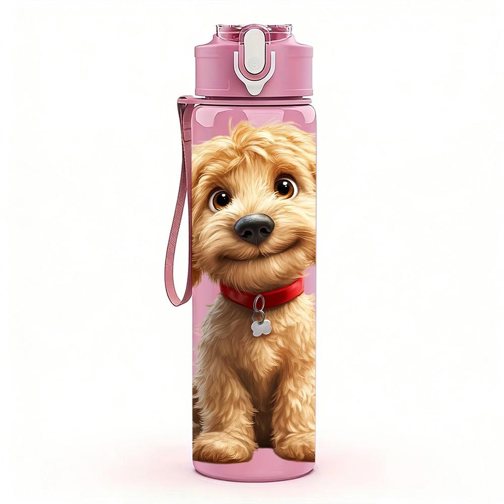 1PC Golden Retriever Puppy Dog Print 750ml Color Plastic Sports Water Bottle Leakproof Flip Straw Lid Suitable for Sports Office Home Use