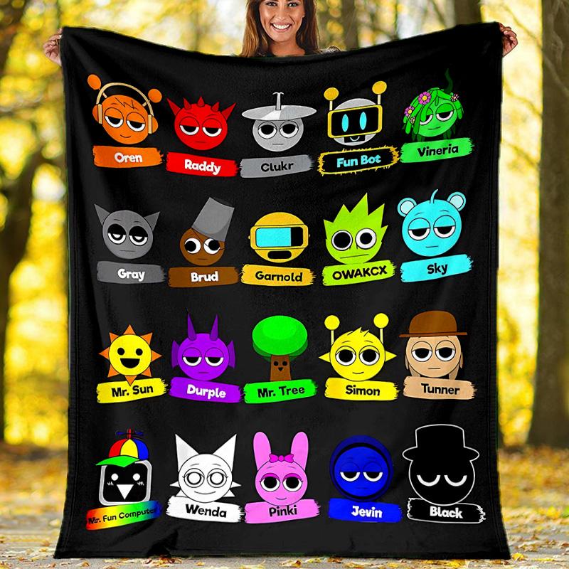1pc SPRUNKI1 Theme Blanket - Digital Print, Polyester, Cozy for All Seasons, Perfect for Outdoor, Camping, and Travel