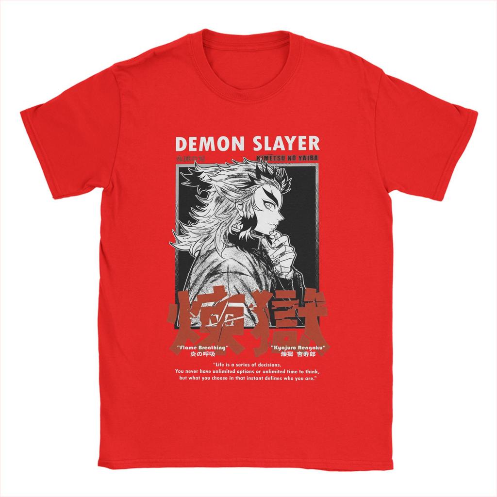 Футболка Demon Slayer Летняя Ренгоку Кёдзюро Хипстерские Футболки Мужская Хлопок Круглый Вырез Одежда Оверсайз Короткий Рукав Базовая Футболка