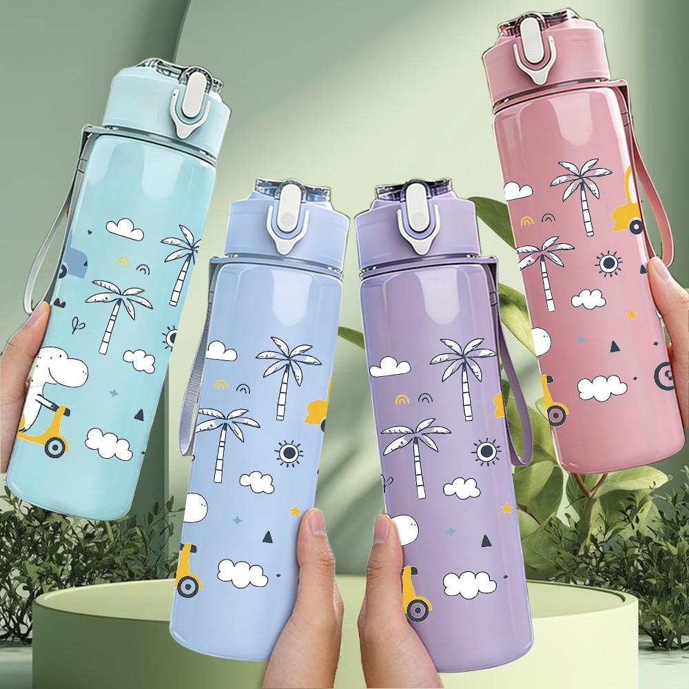 1PC Toy Car Transport Seamless Pattern 750ml Color Plastic Sports Water Bottle Leakproof Flip Straw Lid Suitable for Sports Office Home Use