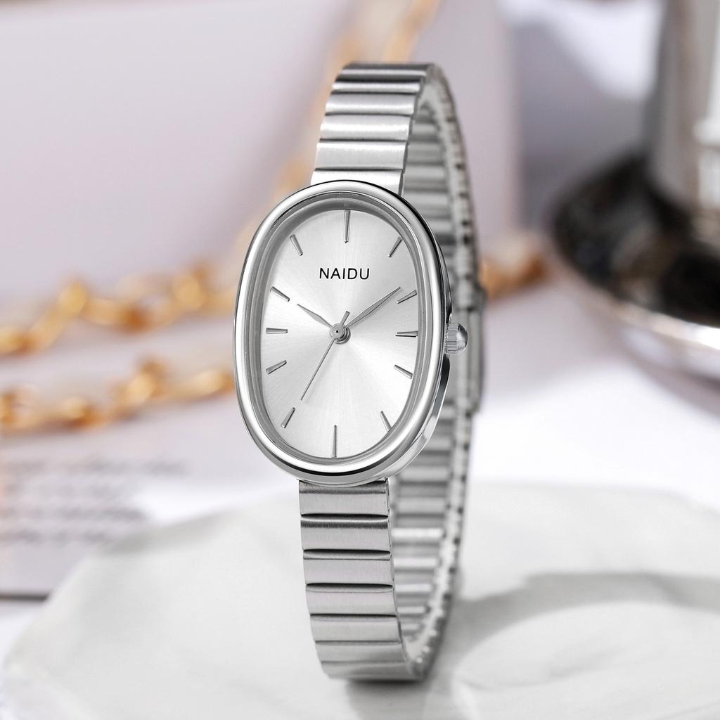 Women Quartz Oval Watch Stainless Steel Bamboo Strap Girl Student Leisure Wristwatch