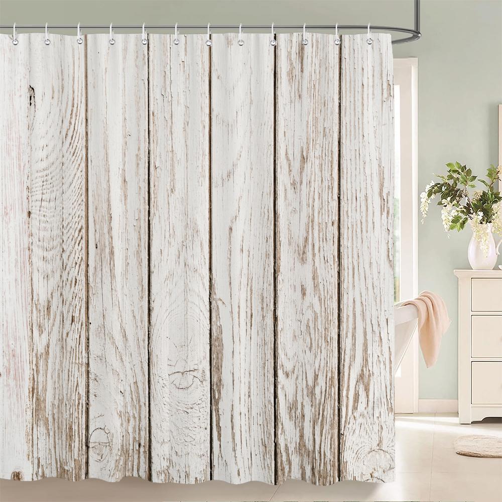 1 шт. Водонепроницаемая шторка для душа из ткани с принтом под дерево, Шторка для ванной комнаты с полосатым узором, С крючками