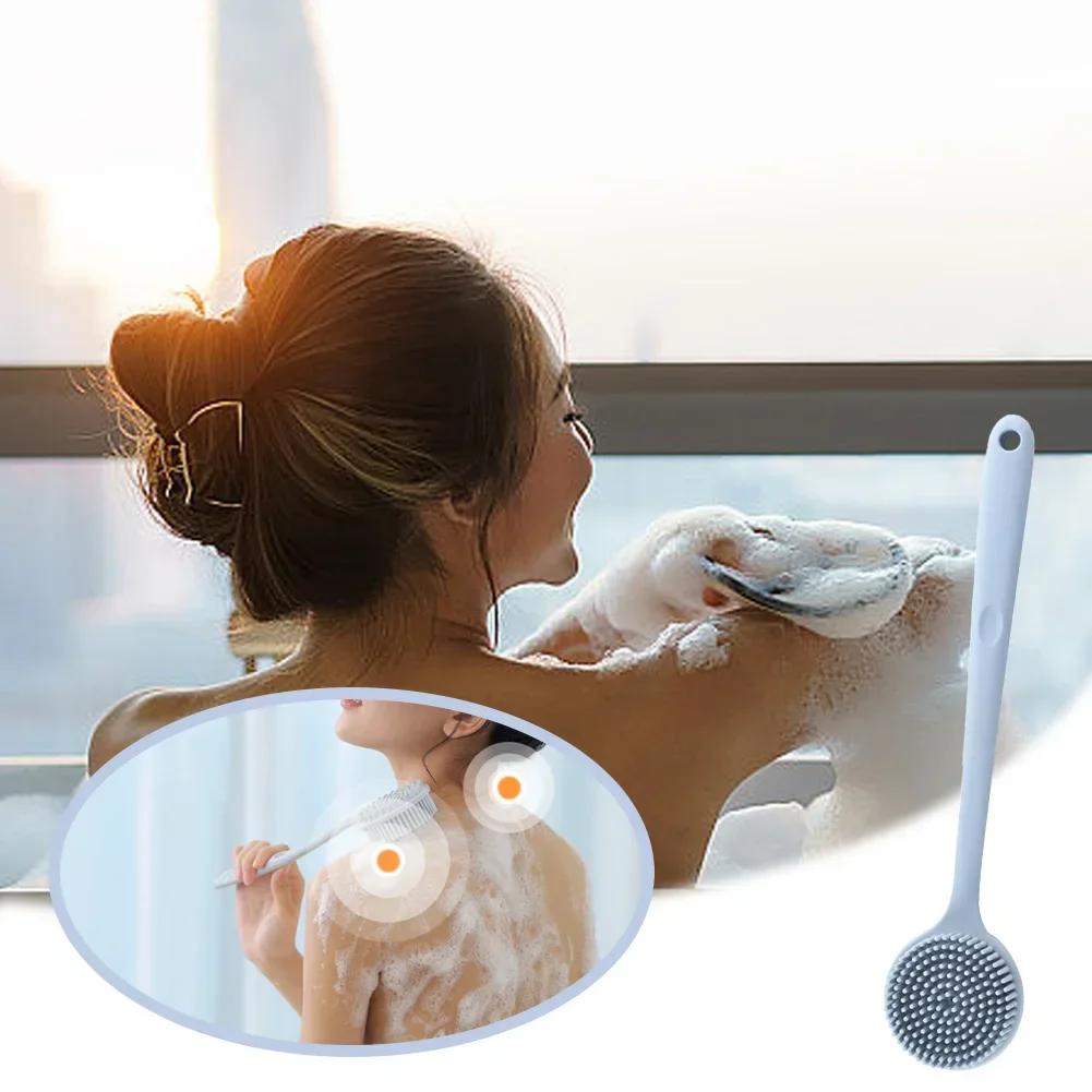 Silicone Long Handle Shower Brush Soft Haired Lazy Bath Tools Back Scrubber Sponge Exfoliating Skin Massager Bathroom Tools
