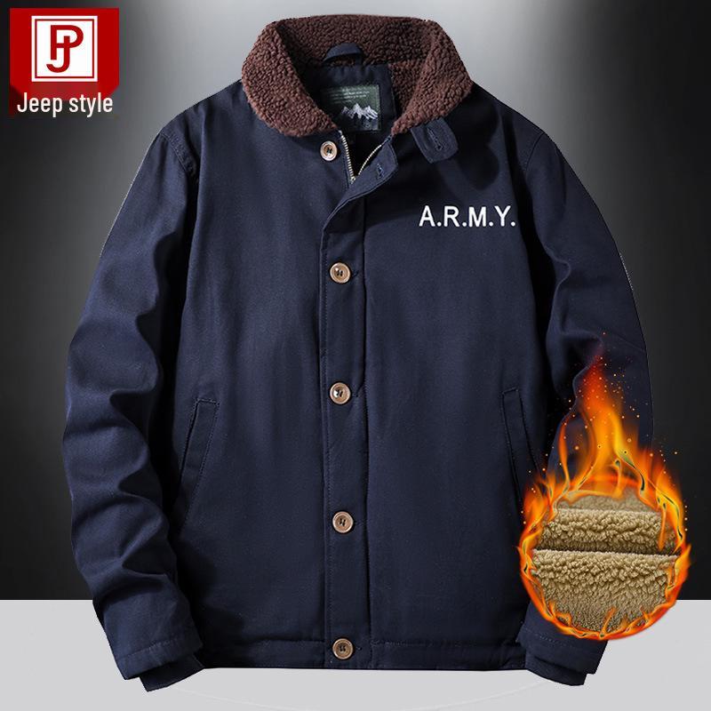Navy N1 Deck Jacket - Retro Military Lambswool Coat for Autumn/Winter, Thickened with Velvet Flight Cotton.