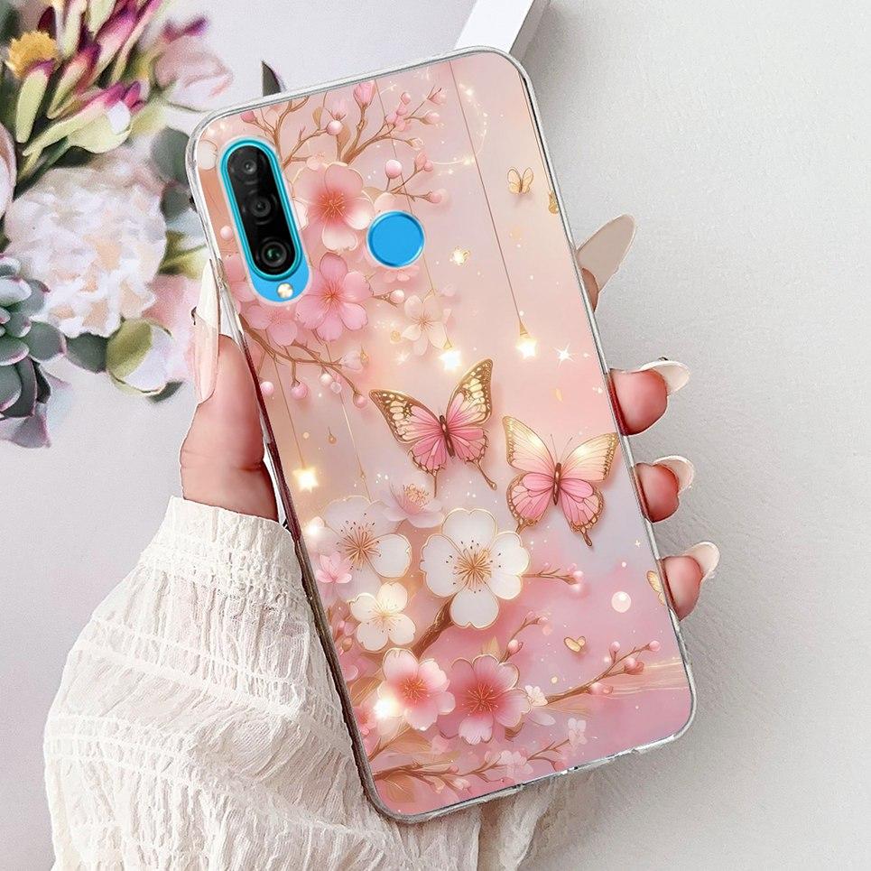 Cover For Huawei P30 Lite P10Lite Back Bumper Huawei P20 Lite Colorful Butterfly Flower Painting Phone Case Transparent Soft TPU