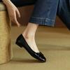 Retro Bowknot Square Toe Shallow Mouth Flat Low-heeled Single Shoes Women's Spring and Autumn Patent Leather Women's Shoes Wedding Shoes