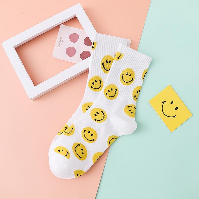 Носки со смайликами, женские носки с принтом в корейском стиле, Harajuku Kawaii, забавные носки Happy Crew, милые женские носки с улыбкой, Calcetines Skarpetki Damskie