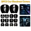 2Pcs Black Car Headrest Cover Scary Face Printing Car Headrest Protector Car Seat Cover  Halloween