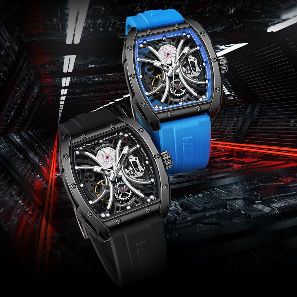 Mark Fairwhale 6560 Automatic Mechanical Watches for Man Skeleton Luminous Waterproof Silicone Strap Sports Fashion Men's Watch