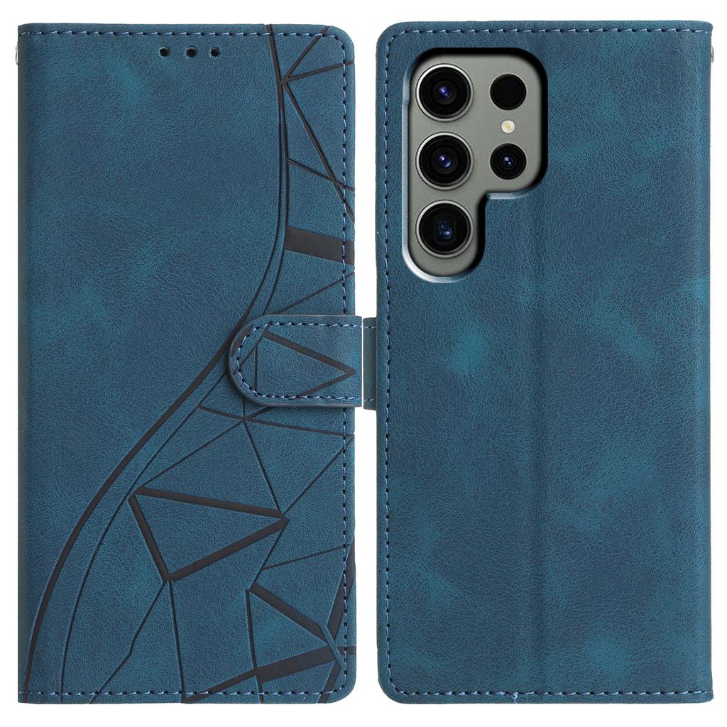 For Samsung Galaxy S25 Ultra Case Wallet Stand Imprinted Triangle Pattern Leather Phone Flip Cover