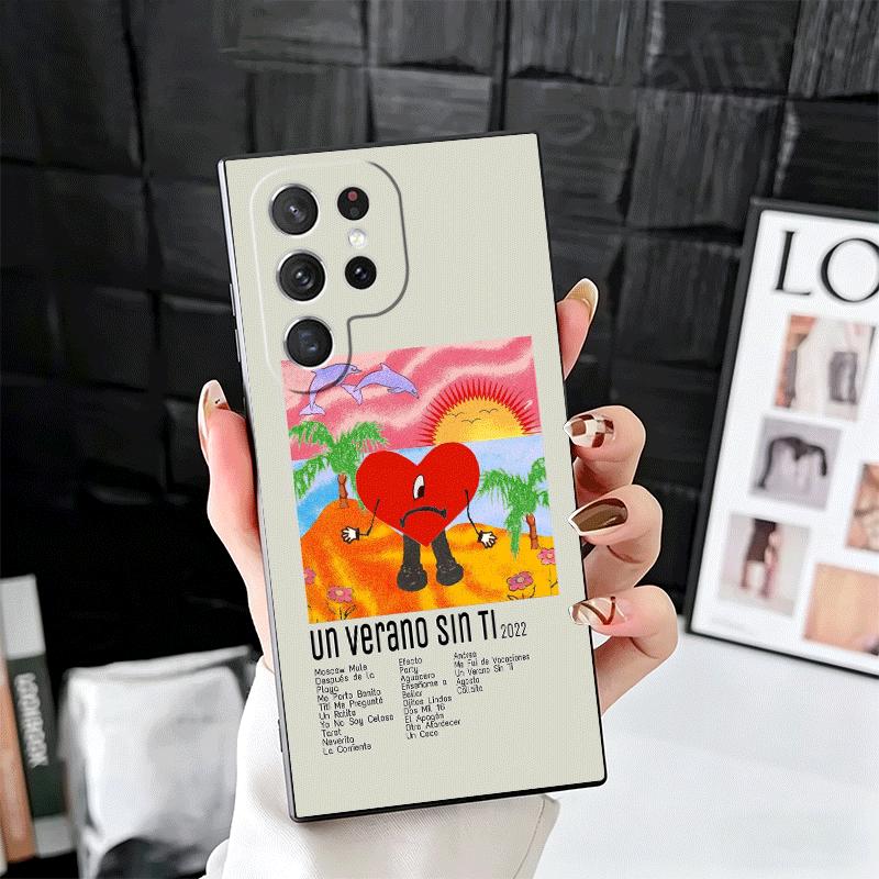 Bad Bunny Heart Soft Phone Case for Samsung Galaxy S26 S25 Edge S24 Ultra S23 Plus S22 S21 FE S20 Black Cover Back Shell