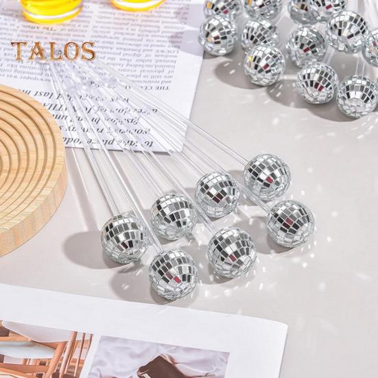 12 Pcs Disco Ball Drink Stirrers Plastic Swizzle Sticks for Coffee Cocktails Mirror Ball Cocktail Stir Sticks Home Bar Use