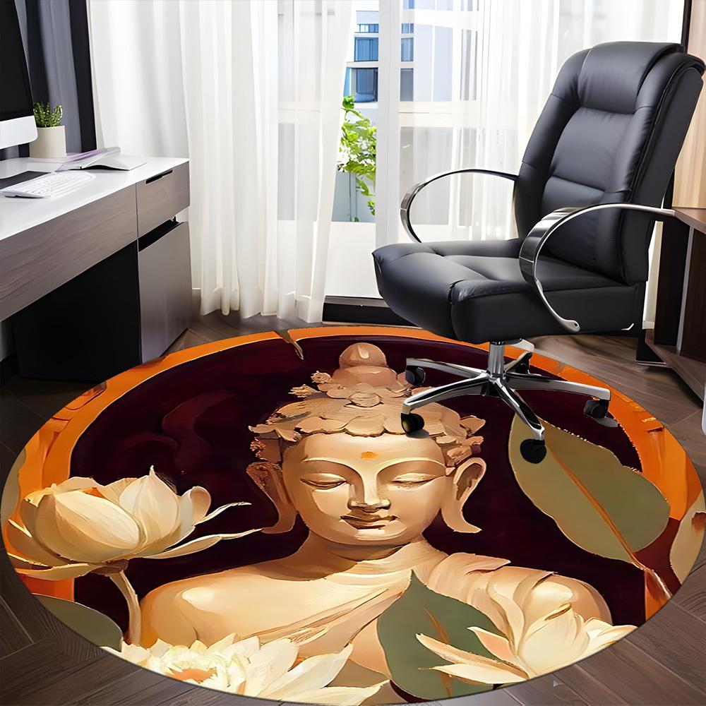 1PC Buddha Lotus Office Round Area Rug, Indoor Mat Suitable ForOffice, Under Office Chairs Bedroom Living Room Home Decor, Room Deco f073