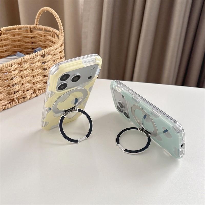 Magnetic Rotating Phone Stand Case IPhone 14 15 16 Pro Max With Heart Design Soft Silicone Cover Anti-Drop