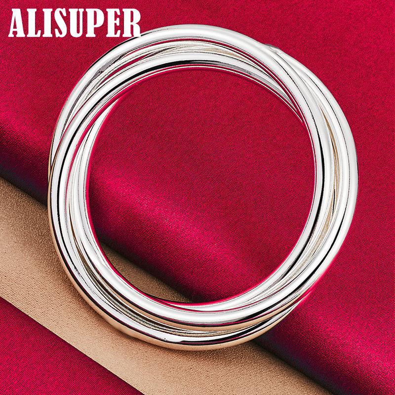 Браслет из стерлингового серебра 925 пробы с тремя нитями, гладкий твердый браслет, ювелирные изделия