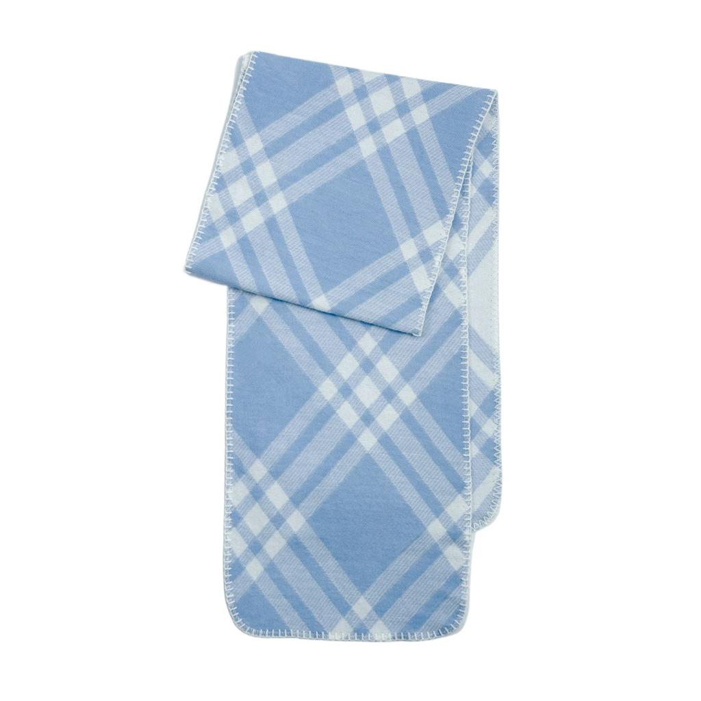 Retro blue and white plaid scarf women's autumn and winter senior sense versatile Korean hooded plaid warm couple scarf